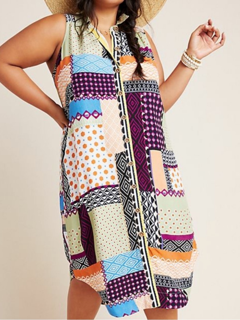 Anthropologie Plus size 20W Everyway Shirt Dress boho colorful